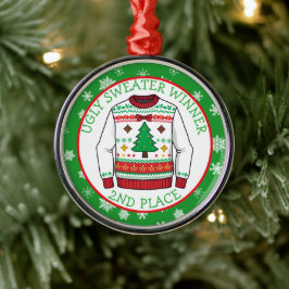 Ornamento De Metal Segundo Lugar Ganhador de Suéter Feio de Natal