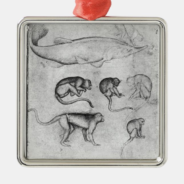 Ornamento De Metal Seis macacos e um esturjão (Frente)