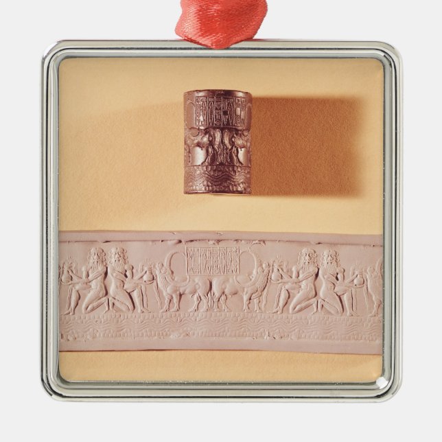 Ornamento De Metal Selo e impressão do cilindro de Akkadian (Frente)