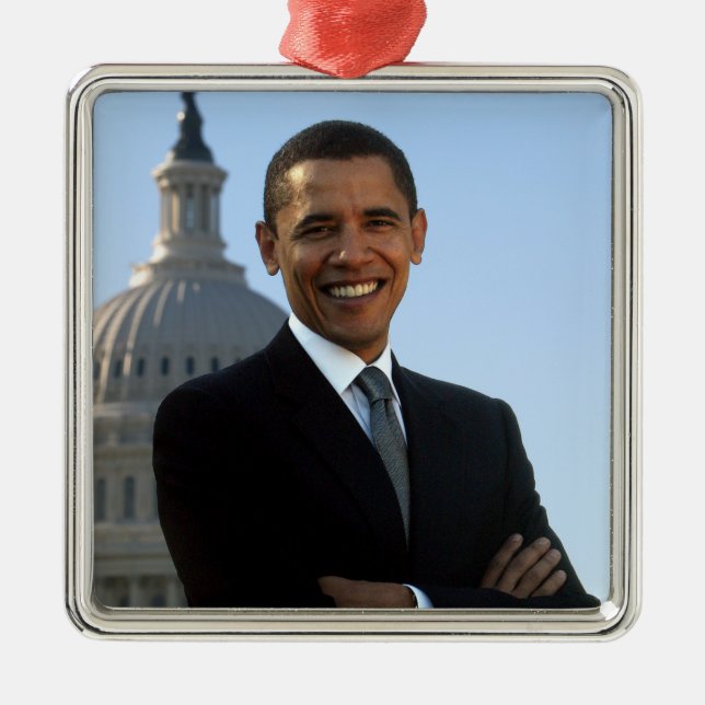 Ornamento De Metal Senador Retrato, Presidente Americano Barack Obama (Frente)
