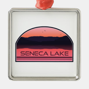 Ornamento De Metal Seneca Lake New York Red Sunrise