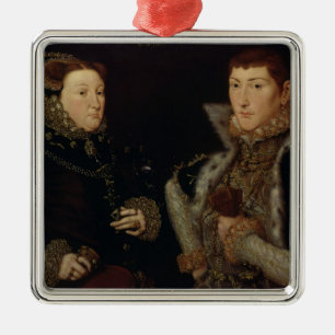 Ornamento De Metal Senhora Mary Nevill e seu filho Gregory Fiennes