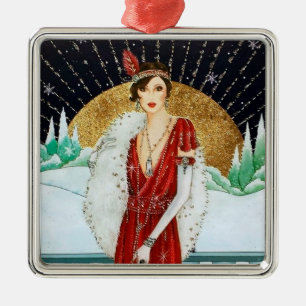 Ornamento De Metal Senhora retro do natal vintage do art deco festivo