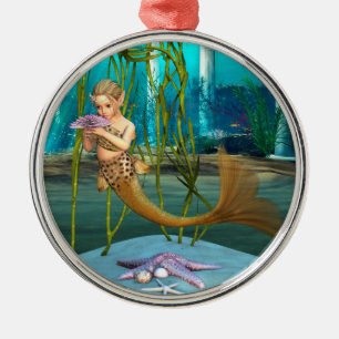 Ornamento De Metal Sereiazinha com Flor de Anêmona