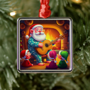 Ornamento De Metal Serenata de Natal de Papai Noel: Lareira Aconchega