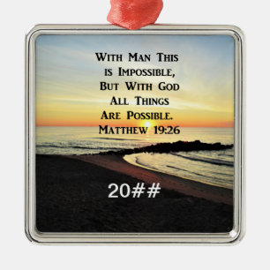 ORNAMENTO DE METAL SERENE MATTHEW 19:26 SCRIPTURE SUNRISE