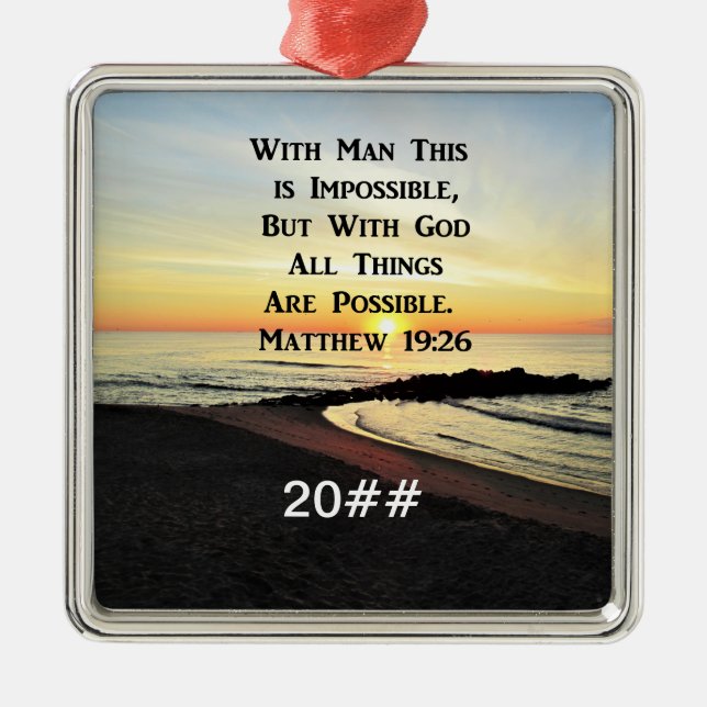 ORNAMENTO DE METAL SERENE MATTHEW 19:26 SCRIPTURE SUNRISE (Frente)