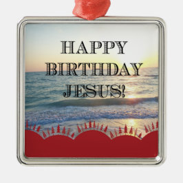 Ornamento De Metal Serene Sunset Sobre Oceano Feliz Aniversário Jesus