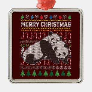 Ornamento De Metal Série Pandas Ugly Christmas Sweater