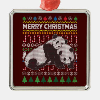 Ornamento De Metal Série Pandas Ugly Christmas Sweater