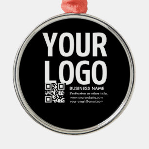 Ornamento De Metal Seu logotipo c/ código QR editável e texto