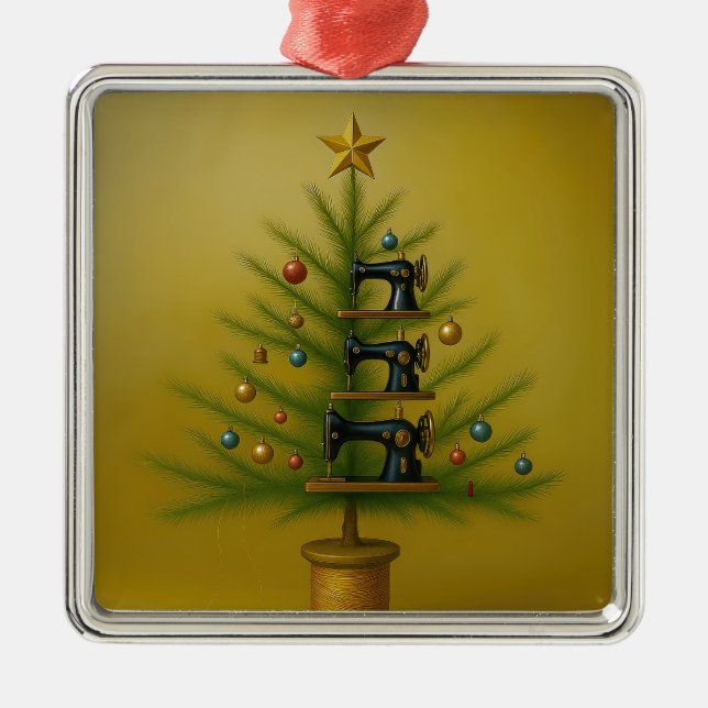 Ornamento De Metal Sewing machine Christmas tree Happy Crafty Xmas (Frente)