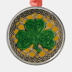 Ornamento De Metal Shamrock and Celtic Knoment Dourado