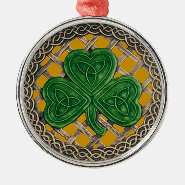 Ornamento De Metal Shamrock and Celtic Knoment Dourado (Frente)