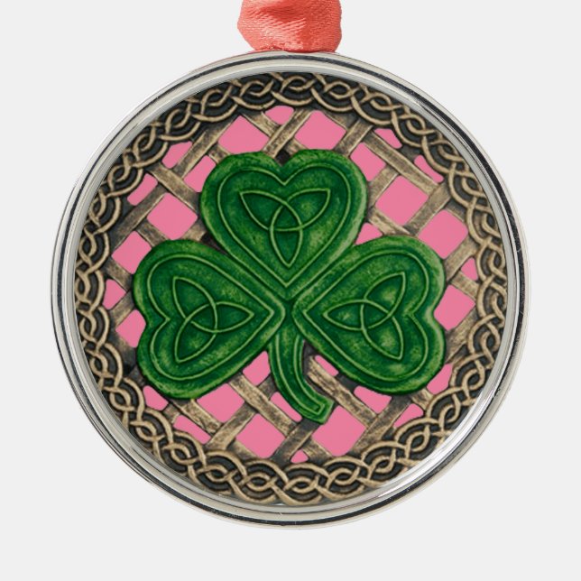 Ornamento De Metal Shamrock and Celtic Knoment Pink (Frente)