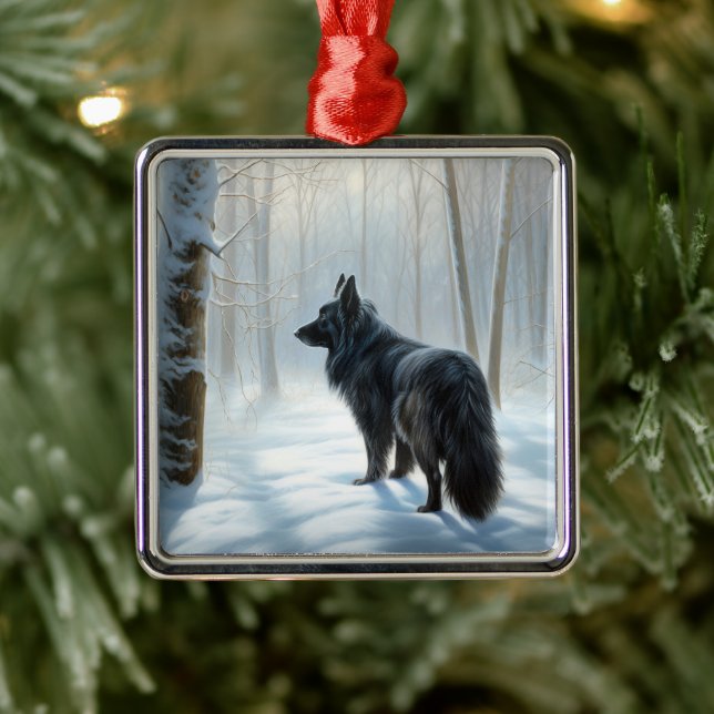 Ornamento De Metal Sheepdog belga deixa nevar o Natal (Árvore)