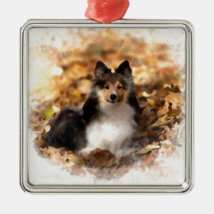 Ornamento De Metal Sheltie Shetland Sheepdog Art Painting
