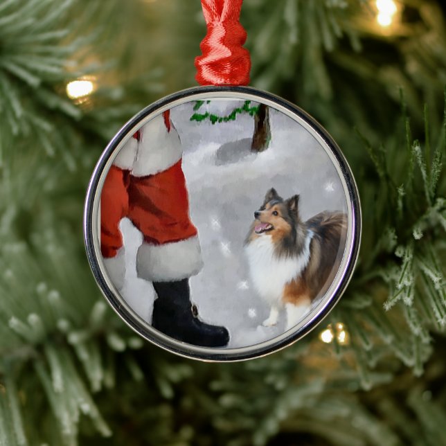 Ornamento De Metal Shetland Sheepdog com Natal para Papais noeis (Árvore)