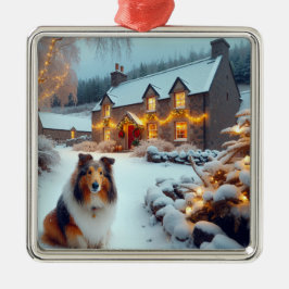 Ornamento De Metal Shetland Sheepdog Holiday