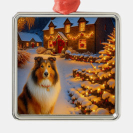 Ornamento De Metal Shetland Sheepdog Holiday