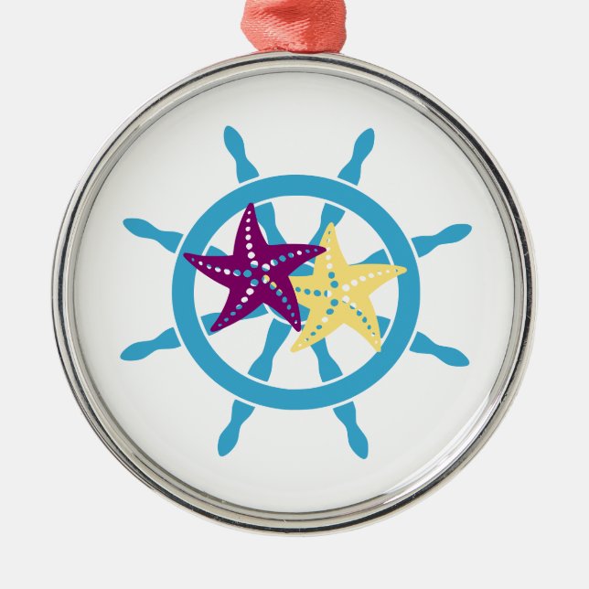 Ornamento De Metal Shipwheel & Starfish (Frente)
