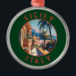 Ornamento De Metal Sicília Itália - Circulo de Desvio Retrotraído<br><div class="desc">Sicília retro vetor viagem design. A Sicília,  a maior ilha do Mediterrâneo,  fica do "dedo" da "bota" italiana. Sua rica história se reflete em sítios como o Vale dos Templos.</div>