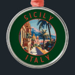 Ornamento De Metal Sicília Itália - Circulo de Desvio Retrotraído<br><div class="desc">Sicília retro vetor viagem design. A Sicília,  a maior ilha do Mediterrâneo,  fica do "dedo" da "bota" italiana. Sua rica história se reflete em sítios como o Vale dos Templos.</div>