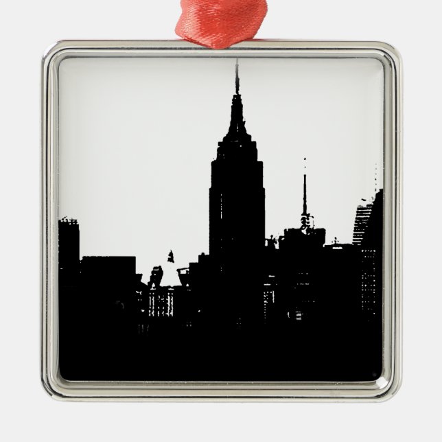 Ornamento De Metal Silhouette Black White New York (Frente)