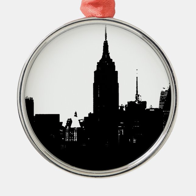 Ornamento De Metal Silhouette Black White New York (Frente)