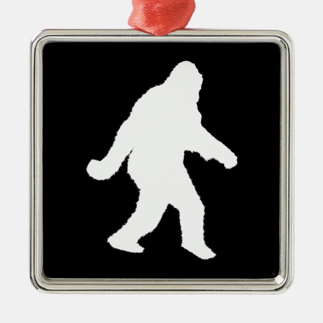 Ornamento De Metal Silhueta De Asquatch Branco Para Fundo Escuro (Frente)