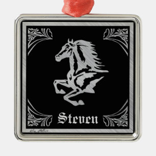 ORNAMENTO DE METAL SILHUETA DE CAVALO PRATEADO