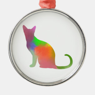 Ornamento De Metal Silhueta de Gato em Aquarela