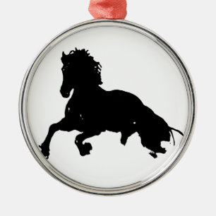 Ornamento De Metal Silhuette de Cavalo Branco Negro Corrente