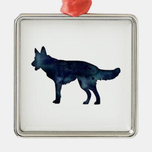 Ornamento De Metal Silhuette german shepherd Black Watercolor