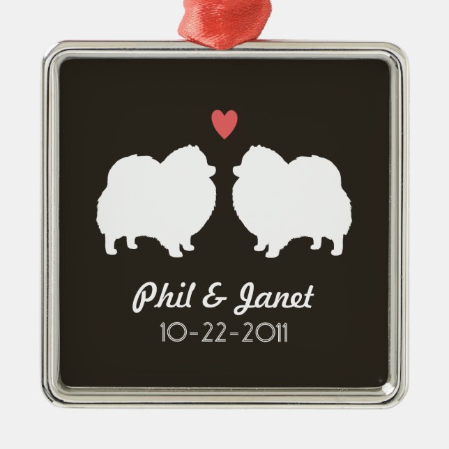 Ornamento De Metal Silhuettes Brancos Pomeranianos Adoram Cães Person (Frente)