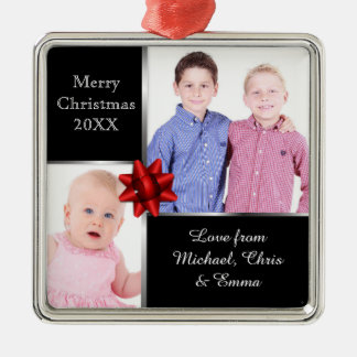 Ornamento De Metal Silver and Black Custom Photo Personalised Gift