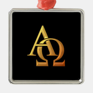Ornamento De Metal Símbolo "3-D" dourado alfa e de Omega