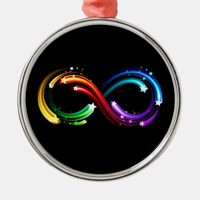 Ornamento De Metal Símbolo do infinito de cometas arco-íris (Frente)