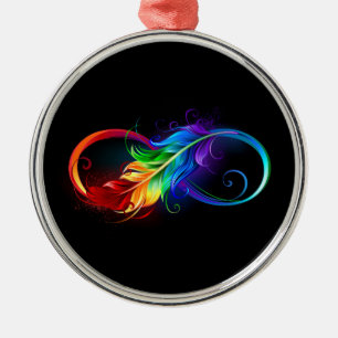 Ornamento De Metal Símbolo infinito com pena de arco-íris