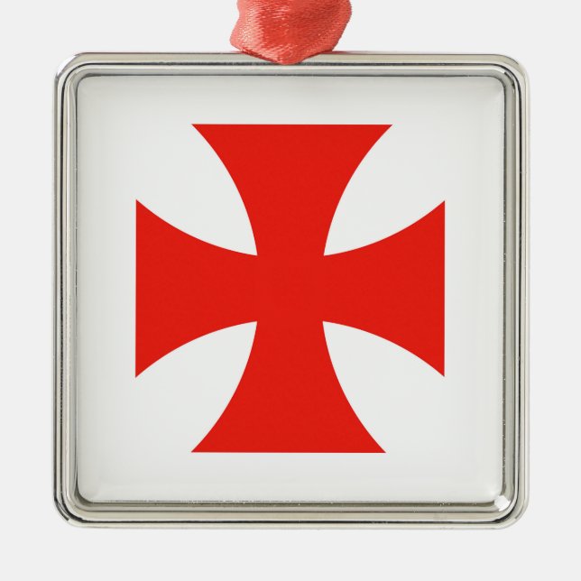 Ornamento De Metal símbolo malta templar tricota vermelho cruz (Frente)