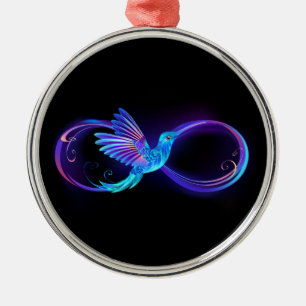 Ornamento De Metal Símbolo Neon Infinity com Hummingbird brilhante