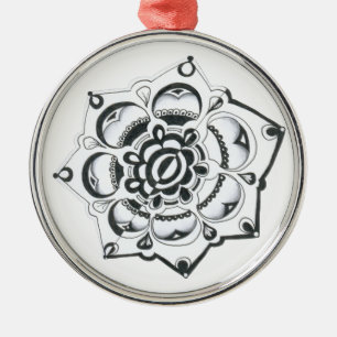 Ornamento De Metal Simetria Floral Preta e Branca