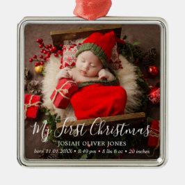Ornamento De Metal Simple Cute Elegant Baby Photo My First Christmas