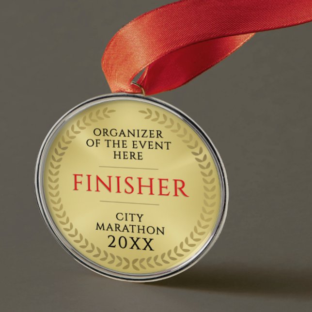 Ornamento De Metal Simple Gold And Red Race Finish Recognition Medal (Criador carregado)