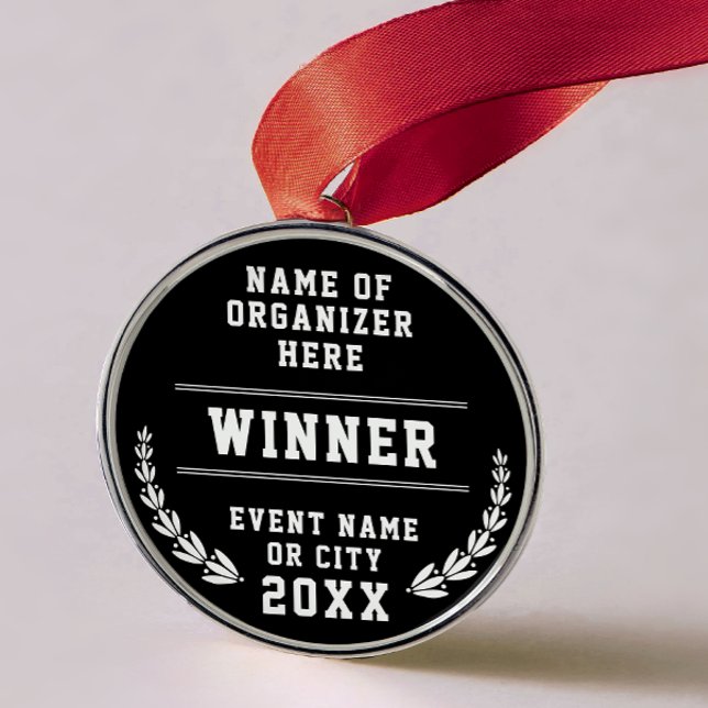 Ornamento De Metal Simple Minimal Black White Sport Company Medal (Criador carregado)