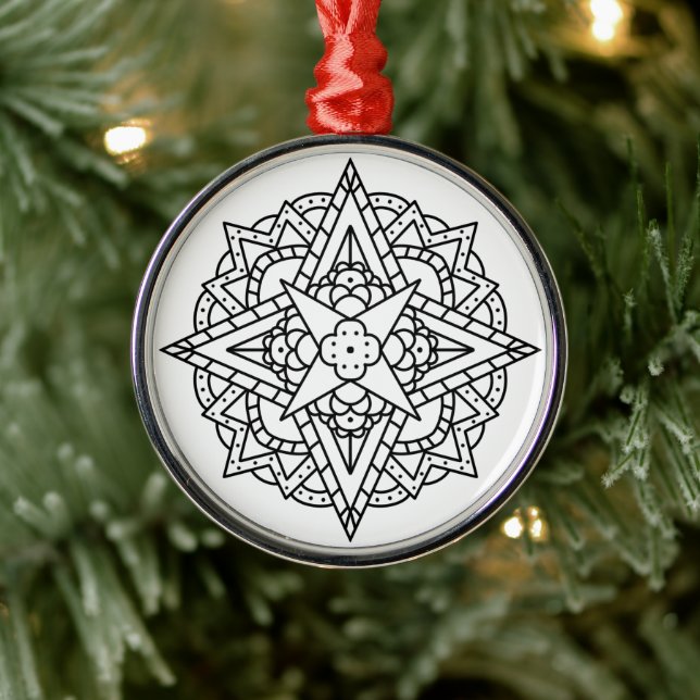 Ornamento De Metal Simples Mandala Preto e Branco (Árvore)