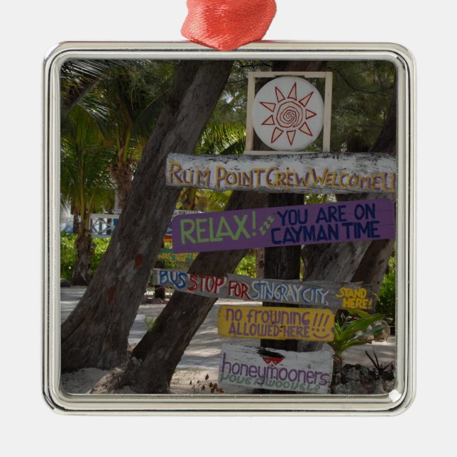 Ornamento De Metal Sinal poste Rum Point Grand Cayman (Frente)