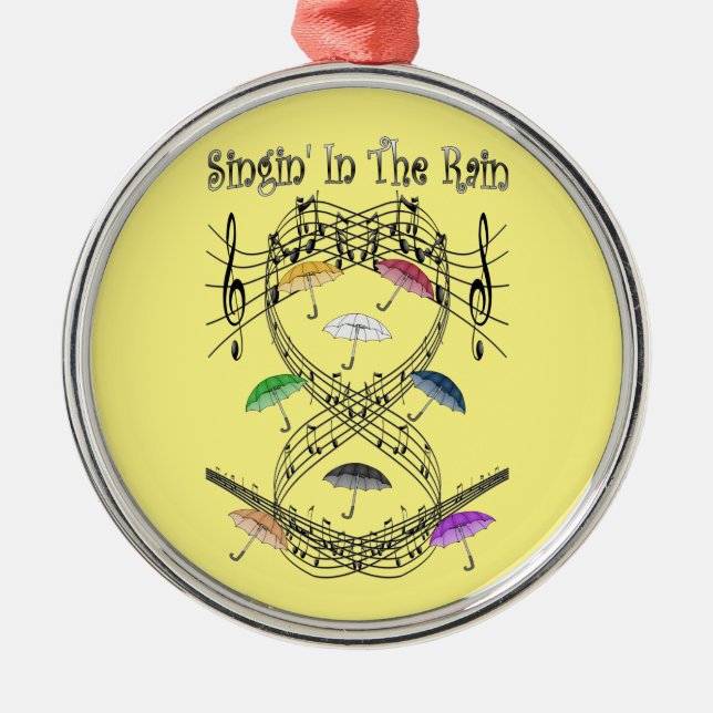 Ornamento De Metal ~ Singin dos guarda-chuvas' no ~ da escala musical (Frente)