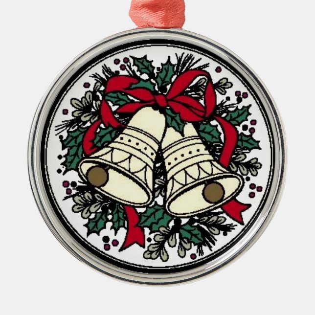 Ornamento De Metal Sinos, Arcos e Holly - (Frente)