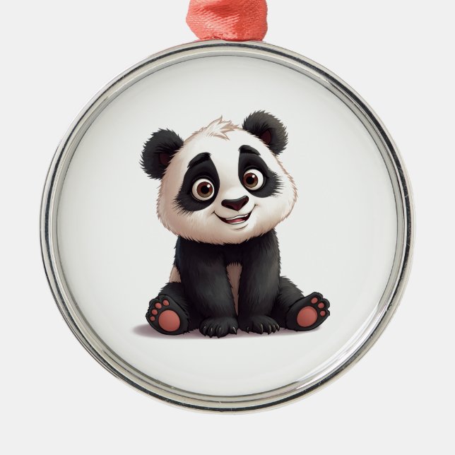 Ornamento De Metal Sitting Panda Bear Cartoon Illustration Artwork (Frente)